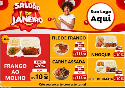 Modelo de Encarte para Encarte A4 Horizontal com o tema Saldão de Janeiro para Restaurante