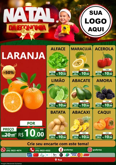 Modelo de Encarte para Encarte A4 Vertical com o tema Natal da Economia para Hortifrúti