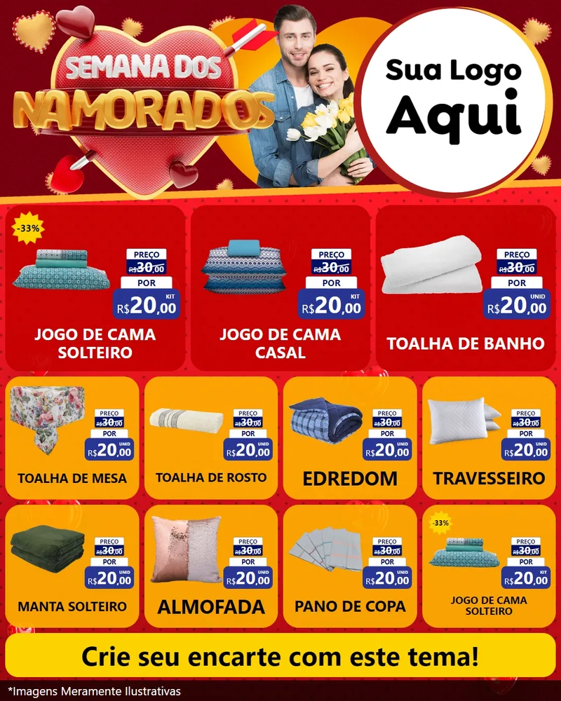 Modelo de Rede Social para Feed Instagram com o tema Semana dos Namorados para Cama, Mesa e Banho