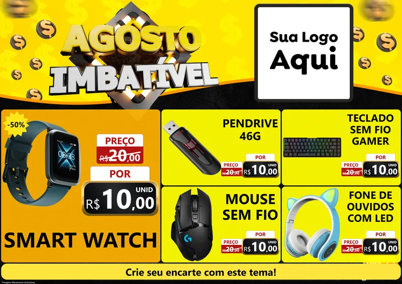 Modelo de Encarte para Encarte A4 Horizontal com o tema Agosto Imbatível para Informática