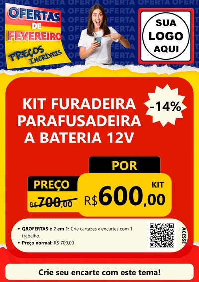 Modelo de Cartaz para Cartaz A4 Vertical com o tema Ofertas de Fevereiro - Preços Incríveis para Maquinas e Ferramentas