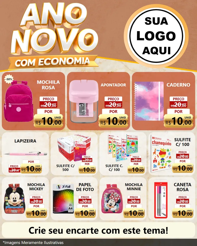 Modelo de Rede Social para Feed Instagram com o tema Ano Novo Com Economia para Papelaria