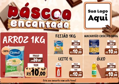 Modelo de Encarte para Encarte A4 Horizontal com o tema Páscoa Encantada para Supermercado