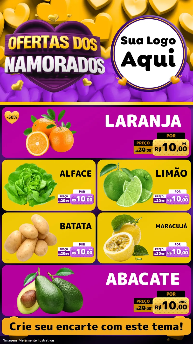 Modelo de TV para TV Vertical com o tema Oferta Dos Namorados para Hortifrúti