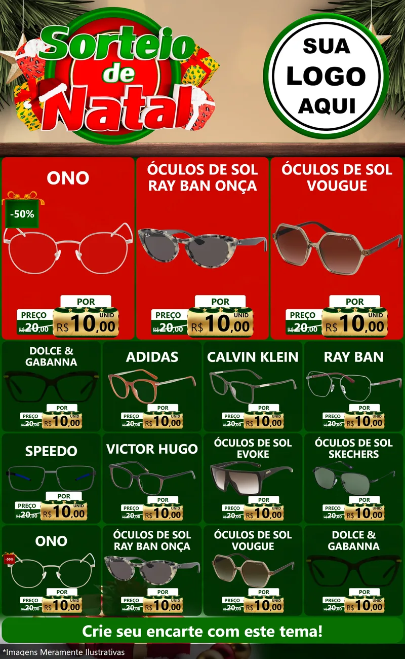 Modelo de Encarte para Encarte Grande com o tema Sorteio de Natal para Óticas