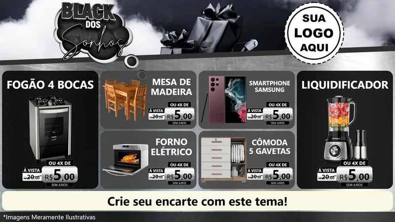 Modelo de TV para TV Horizontal com o tema Black dos Sonhos para Móveis e Eletro