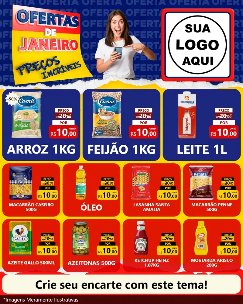 Modelo de Rede Social para Feed Instagram com o tema Ofertas de Janeiro - Preços Incríveis para Supermercado
