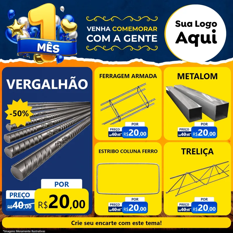 Modelo de Rede Social para Feed Facebook com o tema Um Mês de Aniversário para Ferragens