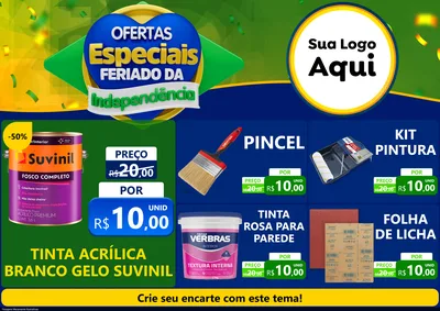 Modelo de Encarte para Encarte A4 Horizontal com o tema Ofertas Especiais Feriado da Independência para Tintas e Ferramentas