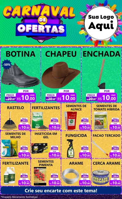 Modelo de Encarte para Encarte Grande com o tema Carnaval de Ofertas para Agropecuária