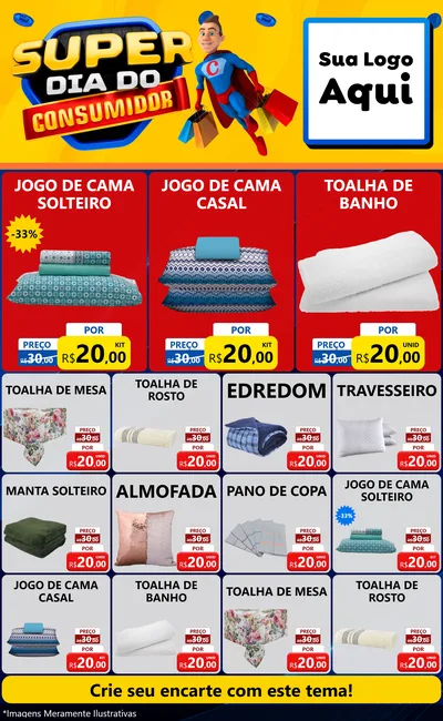 Modelo de Encarte para Encarte Grande com o tema Super Dia do Consumidor para Cama, Mesa e Banho