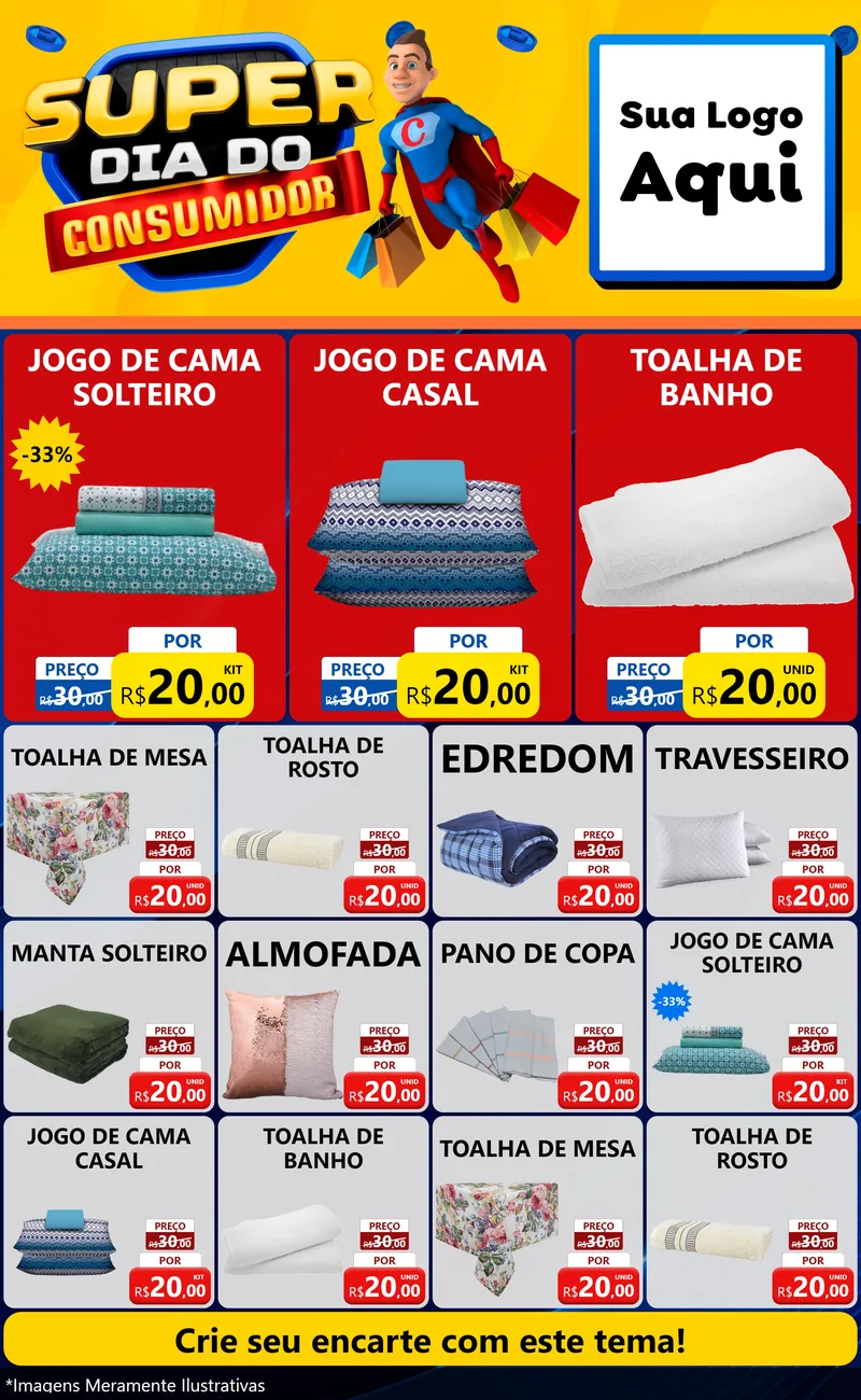 Modelo de Encarte para Encarte Grande com o tema Super Dia do Consumidor para Cama, Mesa e Banho