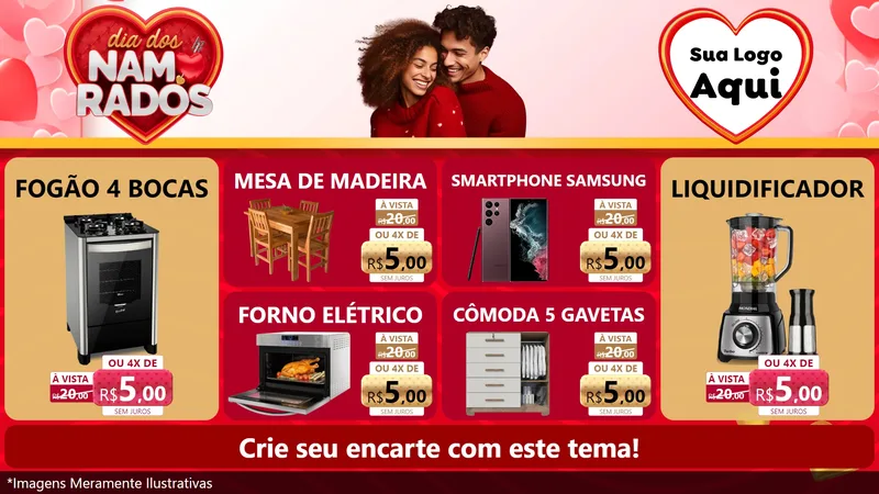 Modelo de TV para TV Horizontal com o tema Dia dos Namorados para Móveis e Eletro