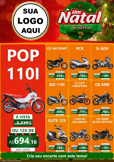 Modelo de Encarte para Encarte A4 Vertical com o tema Um Natal de Ofertas para Concessionaria de Motos