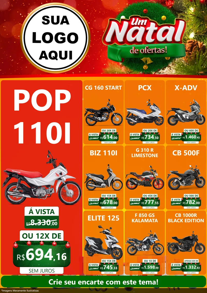 Modelo de Encarte para Encarte A4 Vertical com o tema Um Natal de Ofertas para Concessionaria de Motos