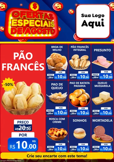 Modelo de Encarte para Encarte A4 Vertical com o tema Ofertas Especiais de Agosto para Padaria