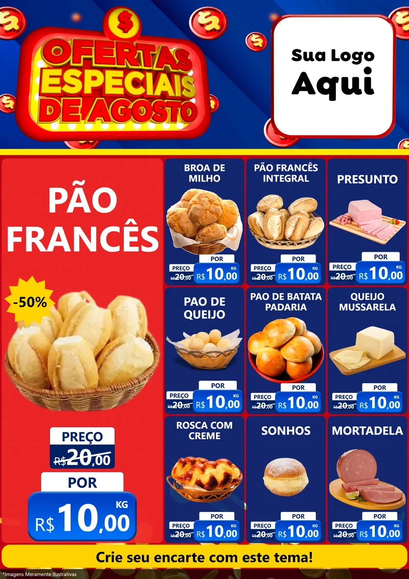 Modelo de Encarte para Encarte A4 Vertical com o tema Ofertas Especiais de Agosto para Padaria