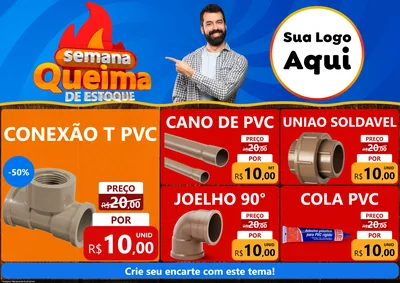 Modelo de Encarte para Encarte A4 Horizontal com o tema Semana Queima de Estoque para Tubos e conexões
