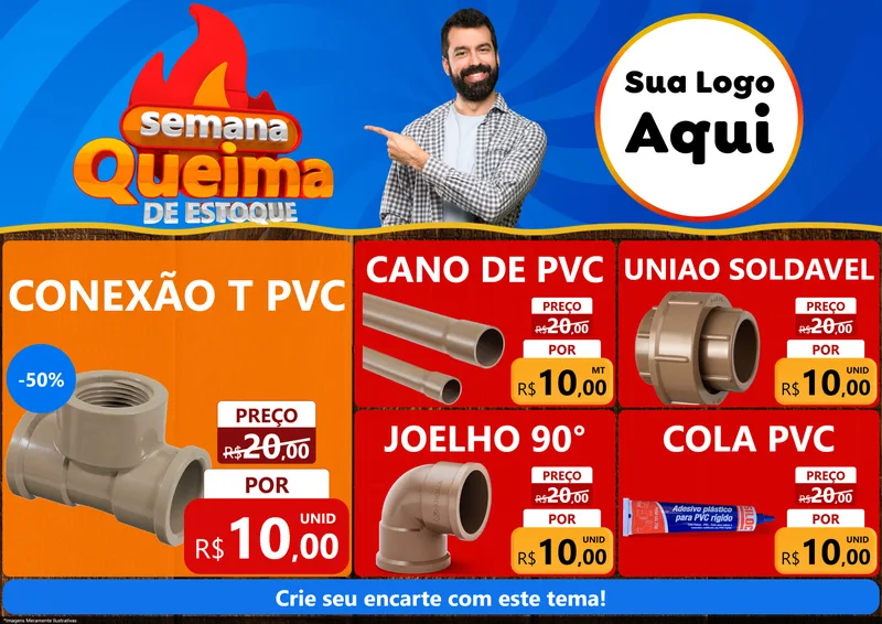 Modelo de Encarte para Encarte A4 Horizontal com o tema Semana Queima de Estoque para Tubos e conexões
