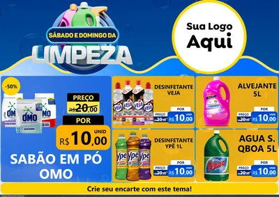 Modelo de Encarte para Encarte A4 Horizontal com o tema Sábado e Domingo da Limpeza para Produtos de Limpeza