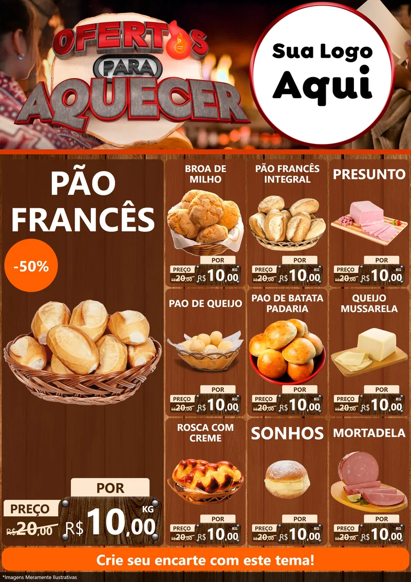 Modelo de Encarte para Encarte A4 Vertical com o tema Ofertas Para Aquecer para Padaria