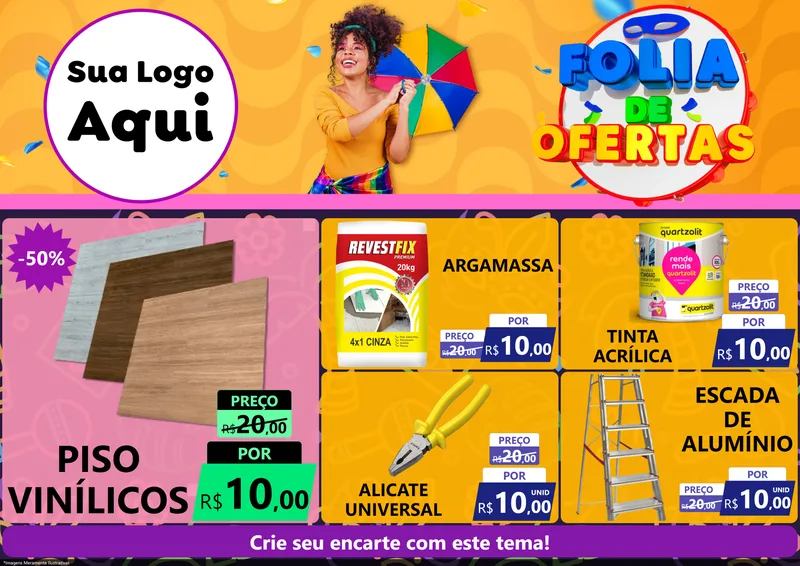 Modelo de Encarte para Encarte A4 Horizontal com o tema Folia de Ofertas para Material para Construção