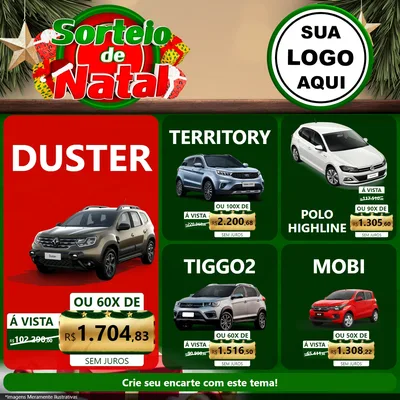 Modelo de Rede Social para Feed Facebook com o tema Sorteio de Natal para Concessionaria de Carros