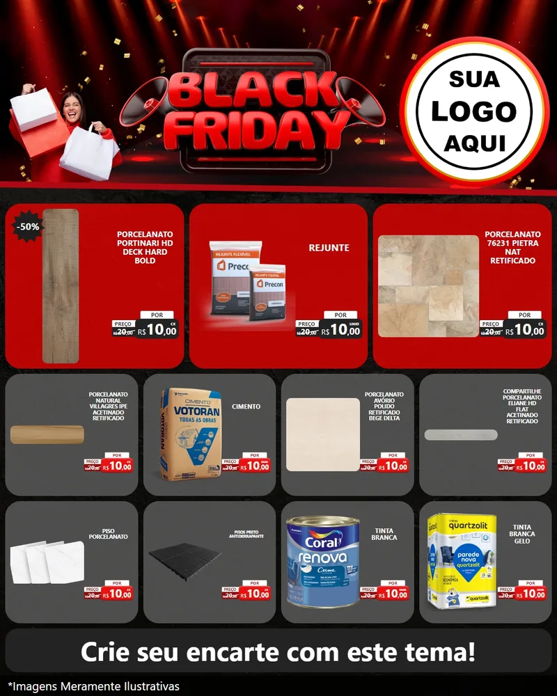 Modelo de Rede Social para Feed Instagram com o tema Black Friday para Pisos e revestimentos