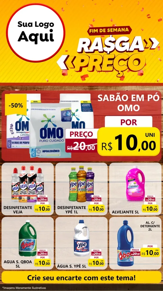 Modelo de Rede Social para Stories com o tema Fim de Semana Rasga Preços para Produtos de Limpeza