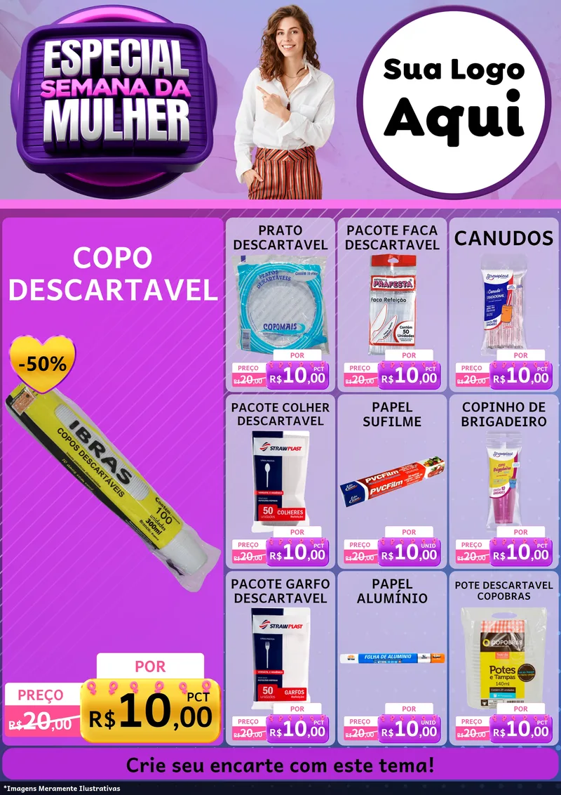 Modelo de Encarte para Encarte A4 Vertical com o tema Especial Semana da Mulher para Embalagens