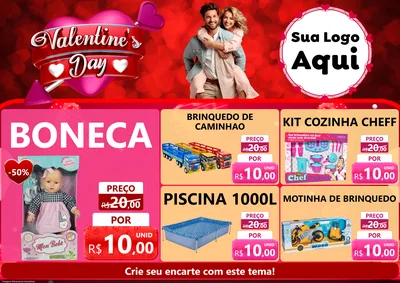 Modelo de Encarte para Encarte A4 Horizontal com o tema Valentine's Day para Brinquedos