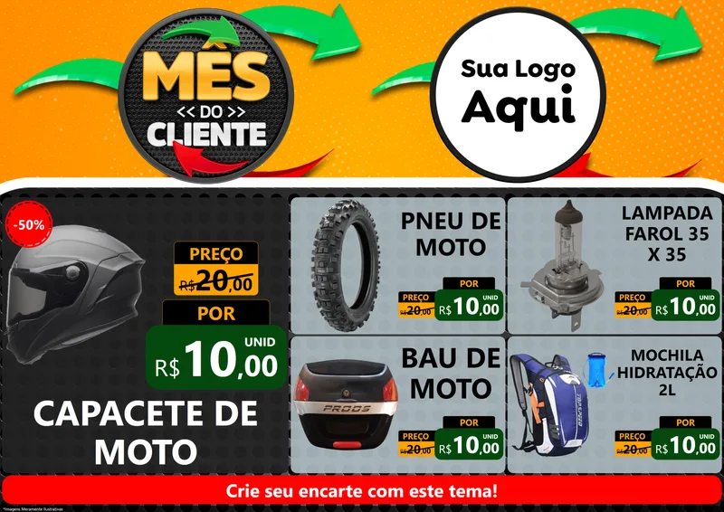 Modelo de Encarte para Encarte A4 Horizontal com o tema Mês do Cliente para Moto peças