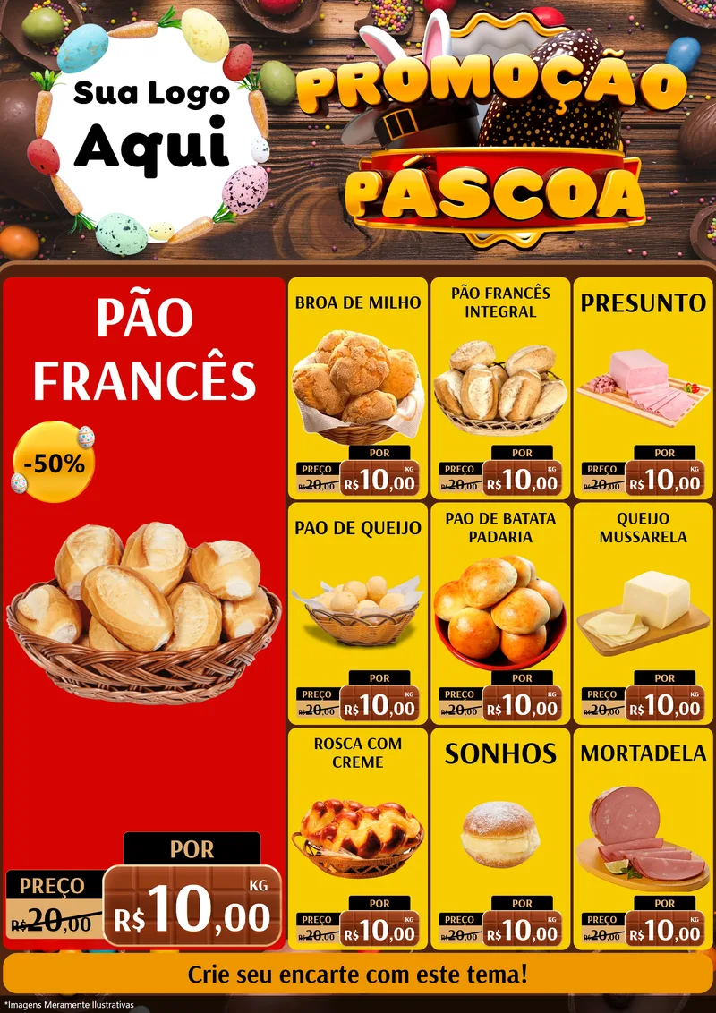 Modelo de Encarte para Encarte A4 Vertical com o tema Promoção Páscoa para Padaria