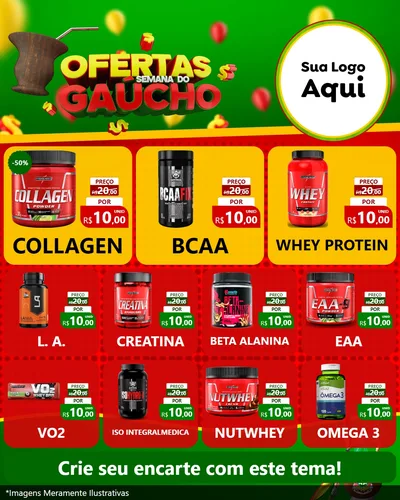Modelo de Rede Social para Feed Instagram com o tema Ofertas Semana Do Gaúcho para Suplementos alimentares