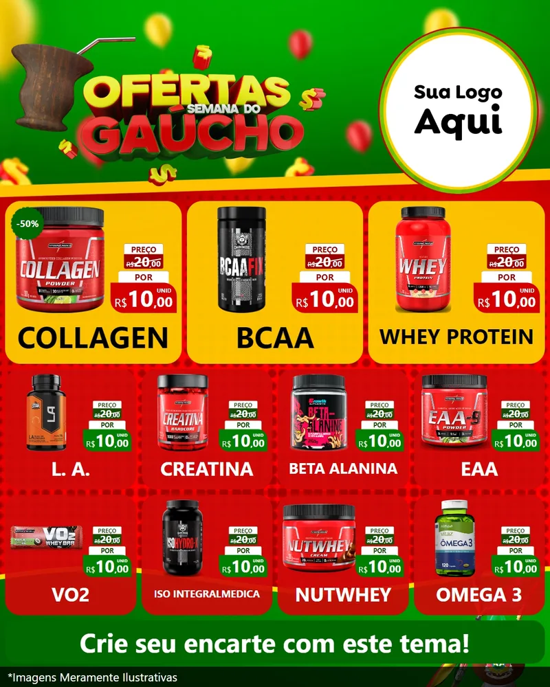 Modelo de Rede Social para Feed Instagram com o tema Ofertas Semana Do Gaúcho para Suplementos alimentares