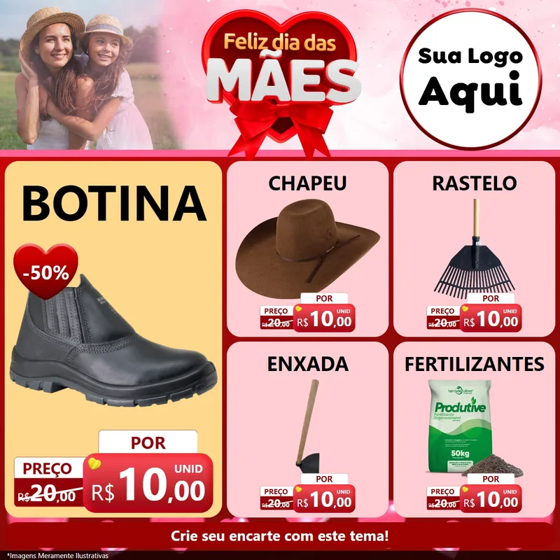 Modelo de Rede Social para Feed Facebook com o tema Feliz Dia Das Mães para Agropecuária