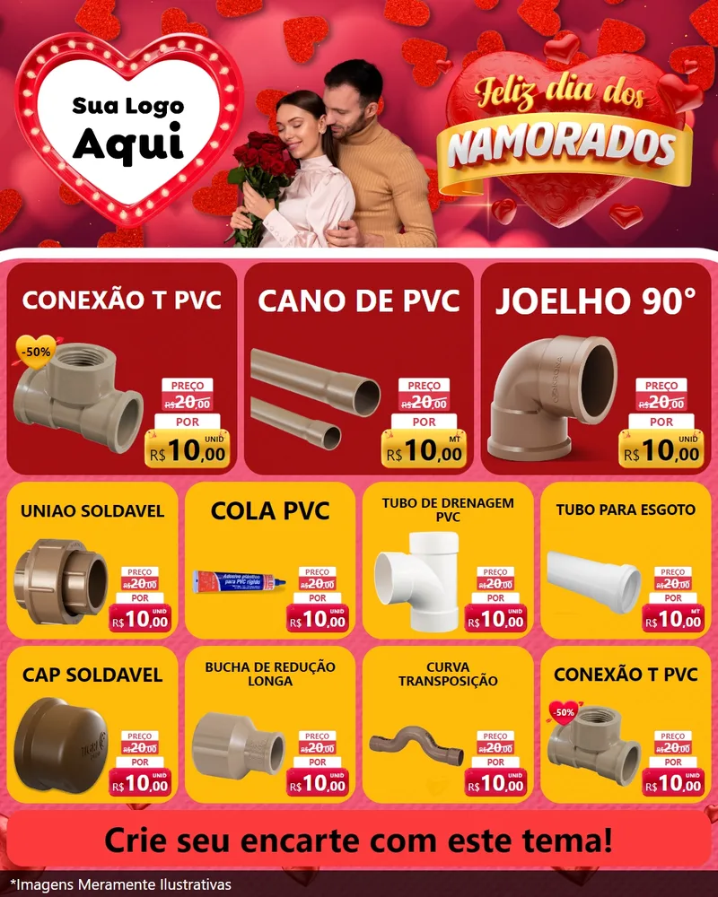 Modelo de Rede Social para Feed Instagram com o tema Feliz Dia Dos Namorados para Tubos e conexões