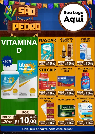 Modelo de Encarte para Encarte A4 Vertical com o tema São Pedro para Farmácia