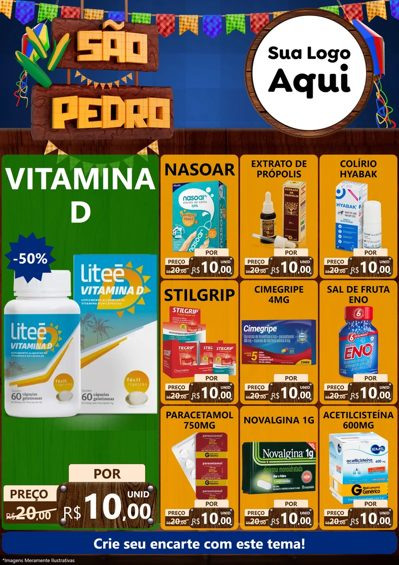 Modelo de Encarte para Encarte A4 Vertical com o tema São Pedro para Farmácia