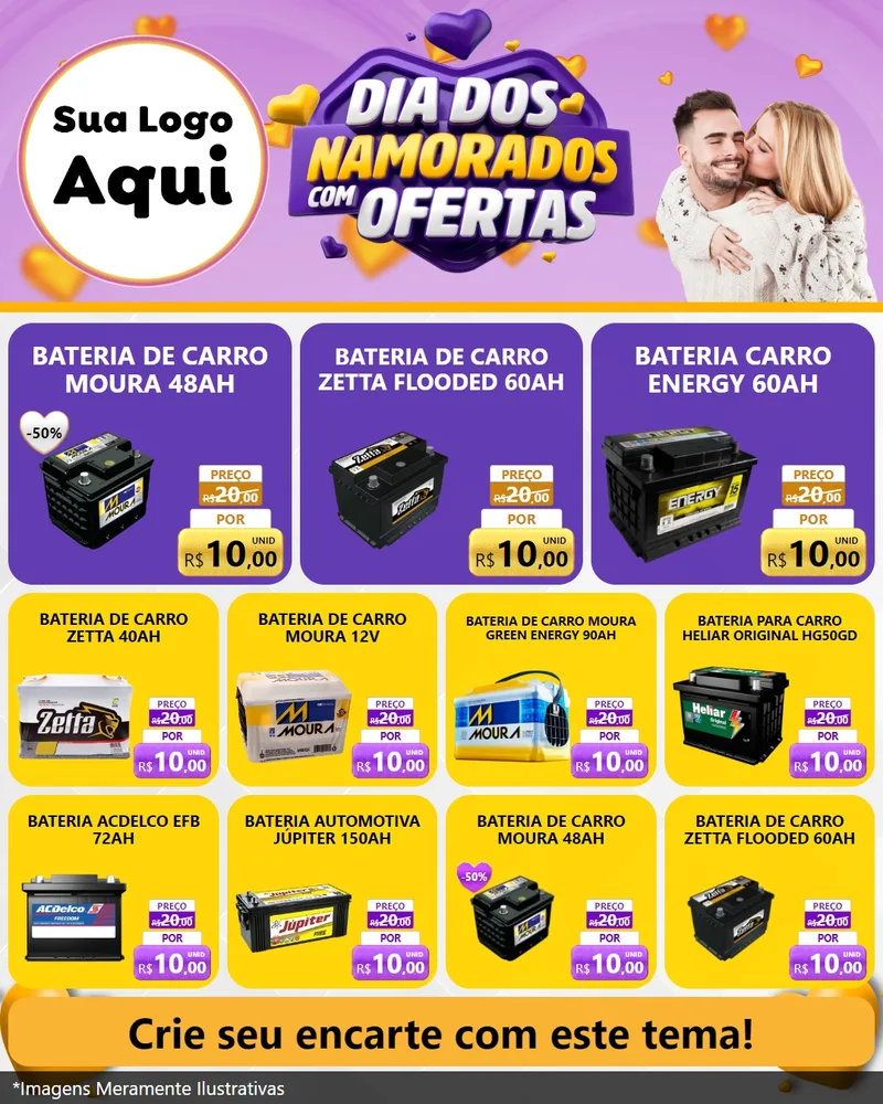 Modelo de Rede Social para Feed Instagram com o tema Dia Dos Namorados Com Ofertas para Baterias Elétricas
