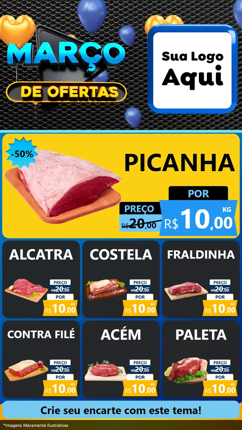 Modelo de Rede Social para Stories com o tema Março de Ofertas para Açougue