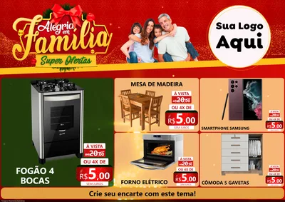 Modelo de Encarte para Encarte A4 Horizontal com o tema Alegria em Família Super Ofertas - Natal para Móveis e Eletro