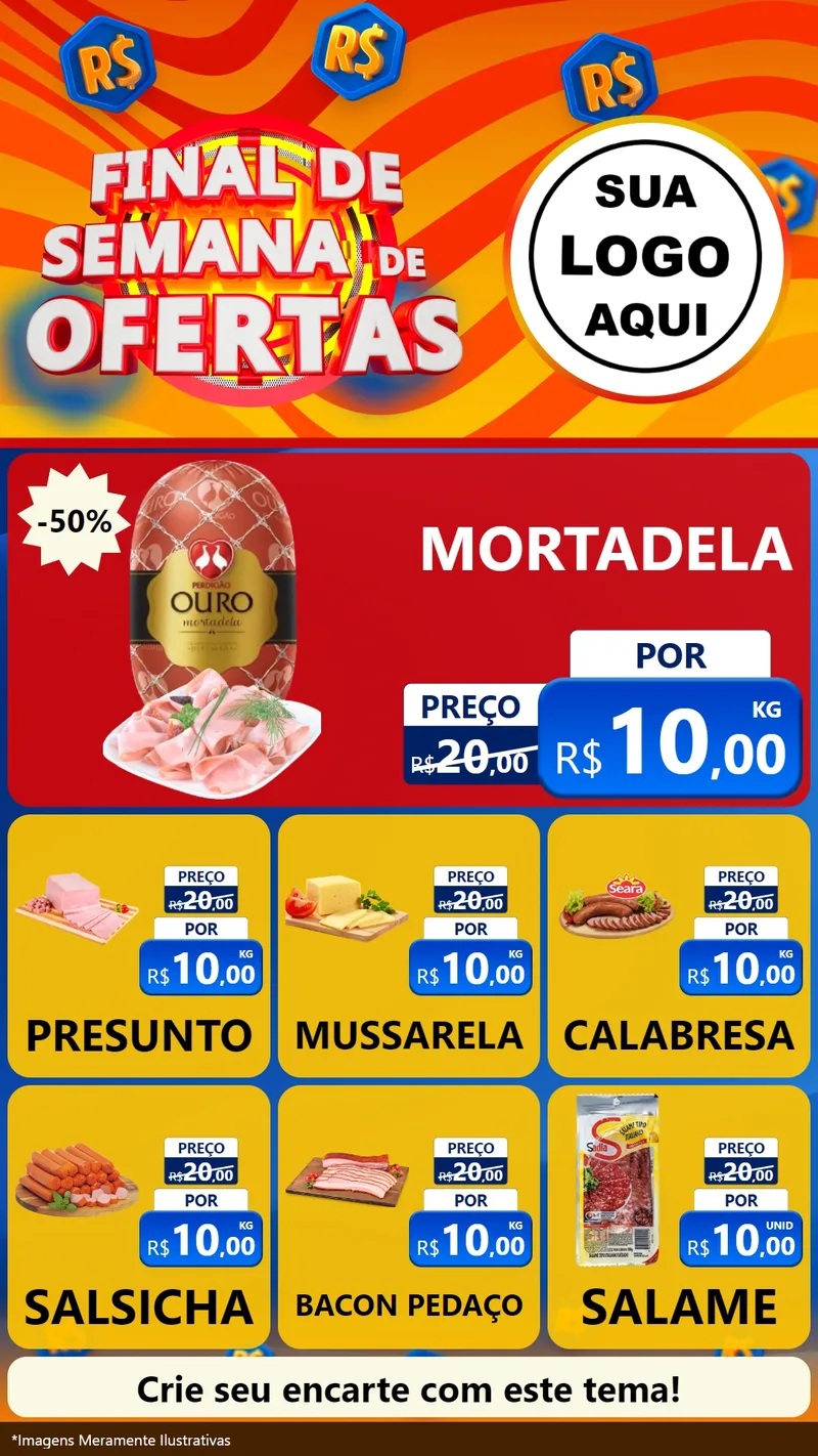 Modelo de Rede Social para Stories com o tema Final de Semana de Ofertas para Frios e Laticínios