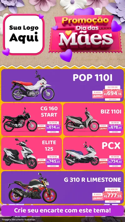 Modelo de TV para TV Vertical com o tema Promoção Dia das Mães para Concessionaria de Motos