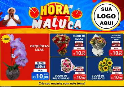 Modelo de Encarte para Encarte A4 Horizontal com o tema Hora Maluca para Floricultura e jardim