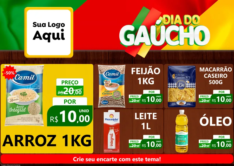 Modelo de Encarte para Encarte A4 Horizontal com o tema Dia do Gaúcho para Supermercado