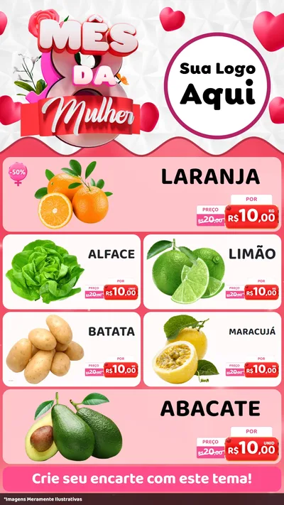 Modelo de TV para TV Vertical com o tema Mês da Mulher para Hortifrúti