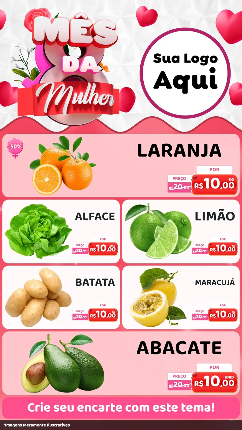 Modelo de TV para TV Vertical com o tema Mês da Mulher para Hortifrúti