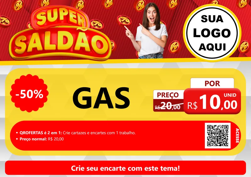 Modelo de Cartaz para Cartaz A4 Horizontal com o tema Super Saldão para Água e gás