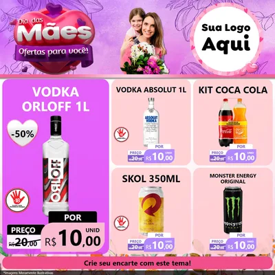 Modelo de Rede Social para Feed Facebook com o tema Dia das Mães Ofertas para Você! para Distribuidora de bebidas